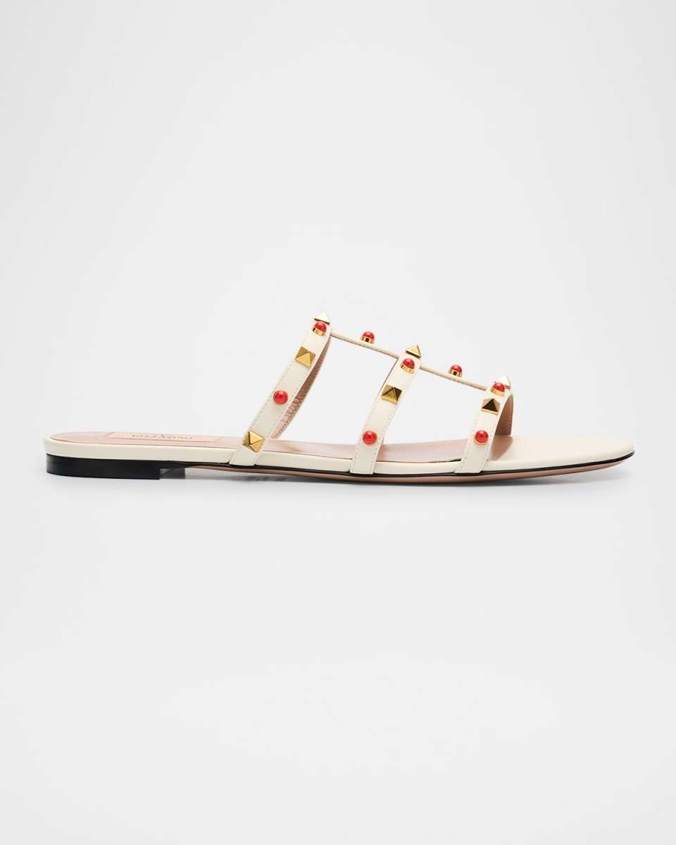 Rockstud Caged Leather Flat Sandals